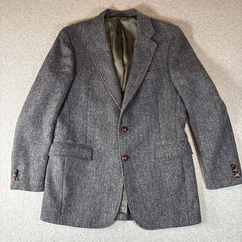 Harris Tweed Blue Blazer 100% Scottish Wool Cricketeer Sz 40 2 Butt. Single Vent